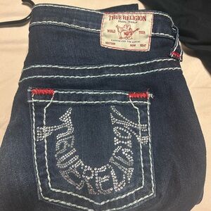 True Religion Women's Dark Blue Jeans with Rhinestone Detail